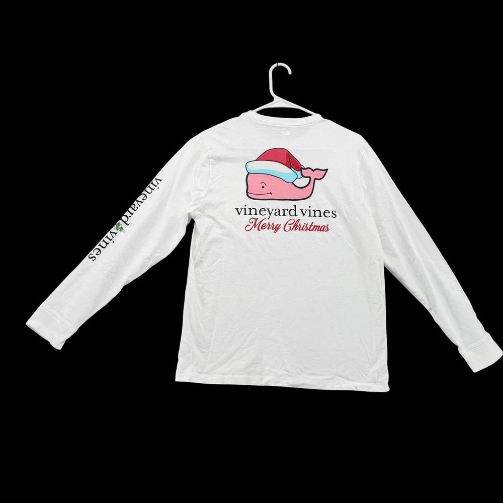 Vineyard Vines Kids XL 18 White Long Sleeve Merry Christmas Santa Whale T-Shirt